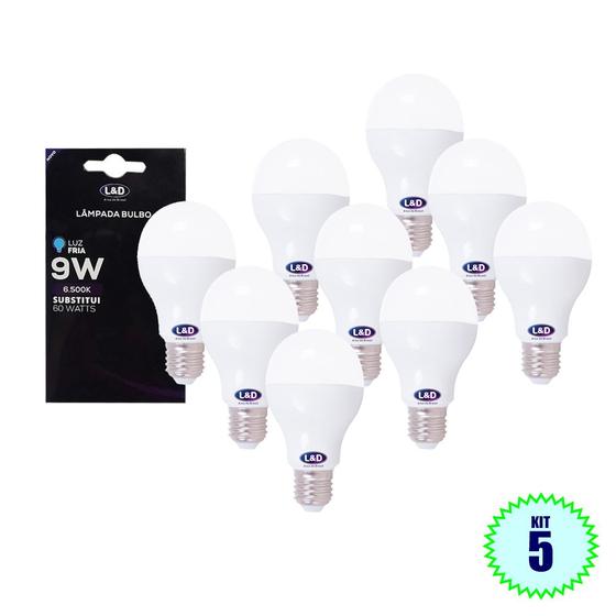 Imagem de Lâmpada 5 Uni Led Bulbo 9W Branco Frio E-27 Bivolt Casa Quarto Economia L&D 805