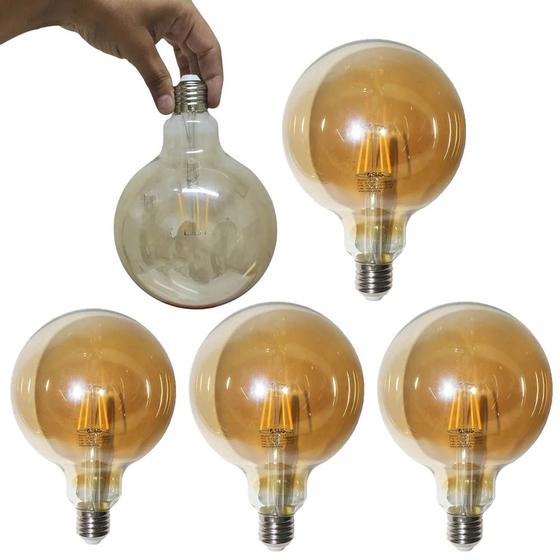Imagem de Lampada Ballon Multi Filamento Luz Led Kit 5 Uni Branco Quente 30W Iluminaçao 380Lm Decoraçao Casa Retro Vintage
