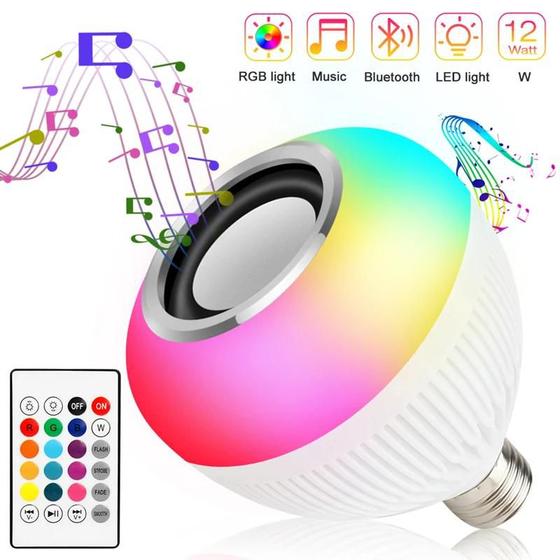 Imagem de Lampada Bluetooth De Led Caixa De Som C Controle Rgb 12W