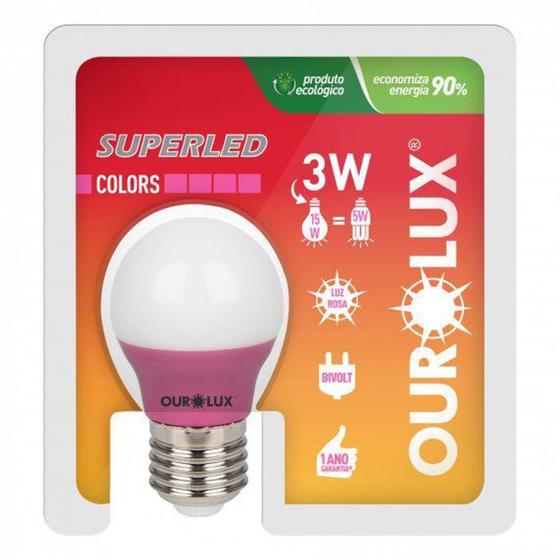 Imagem de Lampada bolinha rosa 3w s30 biv ourolux 5430 021497