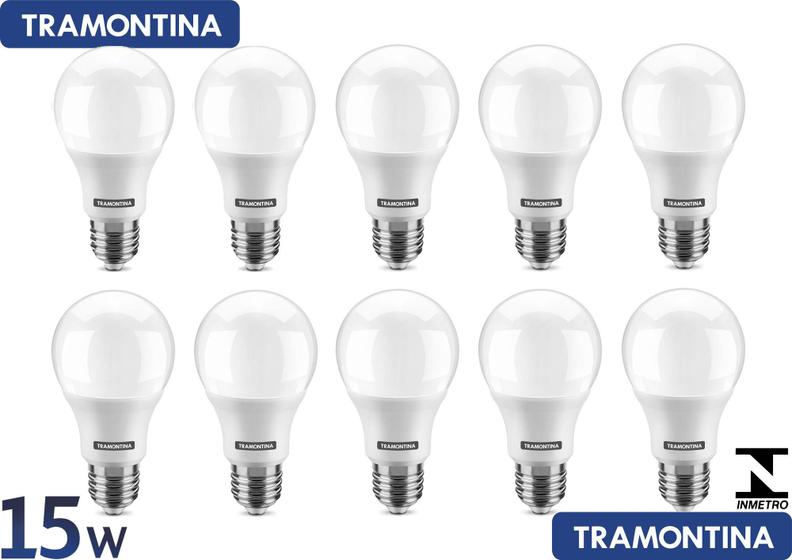 Lâmpada Bulbo Led 15w Branco Kit c/10 unidades 6500k Bivolt 110/220v Tramontina Menor preço em Lâmpada Bulbo Led 15w Branco Kit c/10 unidades 6500k Bivolt 110/220v Tramontina
