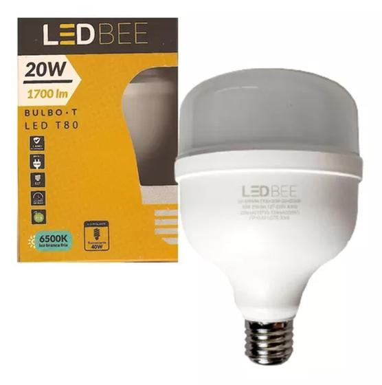 Lâmpada bulbo led alta potência 20w 6500k bivolt e27 led bee Menor preço em Lâmpada bulbo led alta potência 20w 6500k bivolt e27 led bee