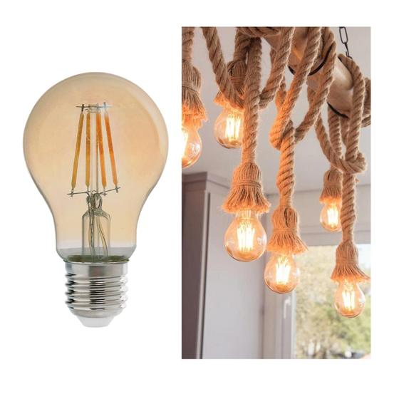 Imagem de Lâmpada Bulbo Retro Filamento A60 E27 4W Bivolt luz Amarela Vidro Ambar AVANT