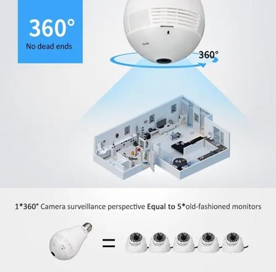 Imagem de Lampada Câmera Espiã Ip Wifi Hd Panoramica 360