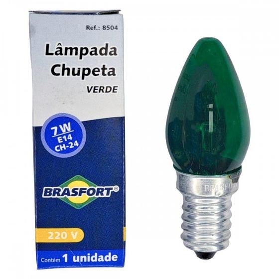 Imagem de Lampada Chupeta Brasfort 7Wx220V. E14 Verde - Kit C/25 Peças