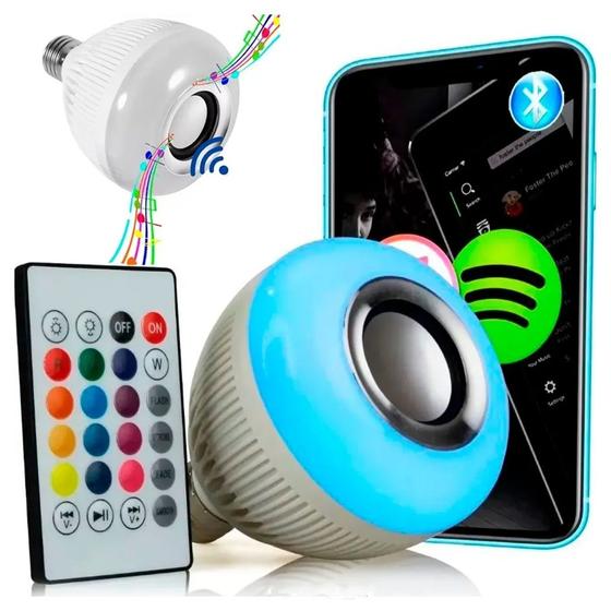 Imagem de Lâmpada com Caixa de Som Musical Bluetooth Luz Led 12w RGB