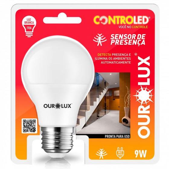 Imagem de Lâmpada Controled Sensor De Presença 9w E27 Frio Ourolux Com sensor de Movimento