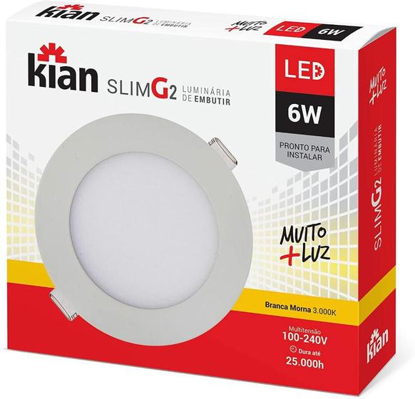Imagem de Lâmpada de LED Redonda Slim p/ Embutir 3W 12cm 3K Kian