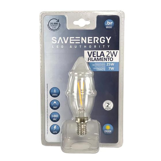 Imagem de Lâmpada de Led Vela Filamento 2W 2400K E14 127V - Save Energy - SE-200.1028