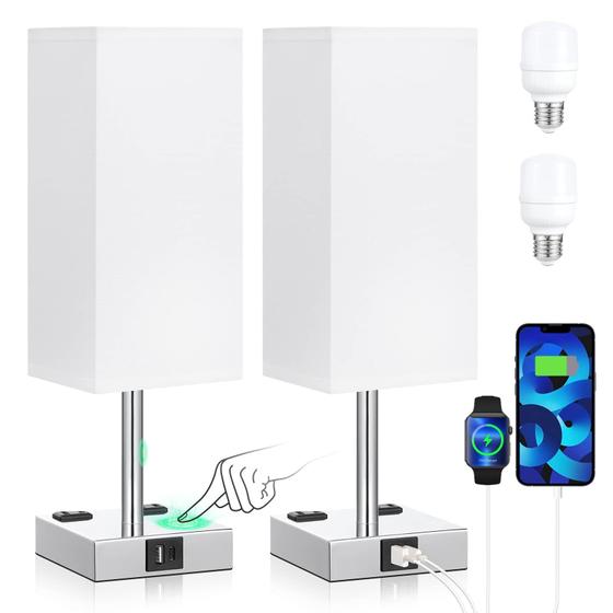 Imagem de Lâmpada de mesa de cabeceira aooshine, conjunto de 2 com portas de carregamento USB-C+A