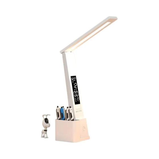 Imagem de Lâmpada De Mesa LED De Toque Regulável USB Com Calendário Relógio De Temperatura Luz Noturna