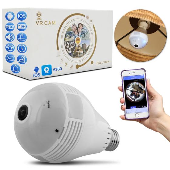 Imagem de Lâmpada Espiã Câmera LED Wifi Panorâmica 360 Full HD 1.3Mp Microfone Controle Android iOS SD Bivolt