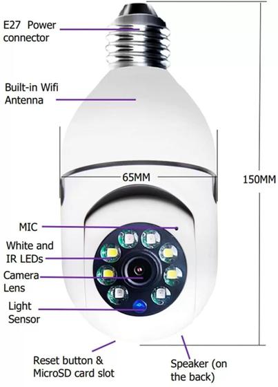 Imagem de Lâmpada Espiã Câmera Visão Noturna Ip Led Wifi Hd Panorâmica 360 seguranca 24h