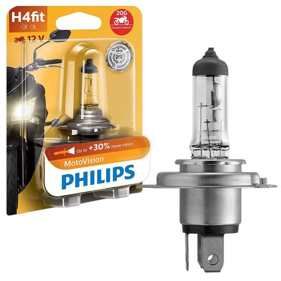 Lâmpada Farol MotoVision H4Fit 30% Mais Iluminação 12V 35/35W Philips 12458EDMVB1 Menor preço em Lâmpada Farol MotoVision H4Fit 30% Mais Iluminação 12V 35/35W Philips 12458EDMVB1