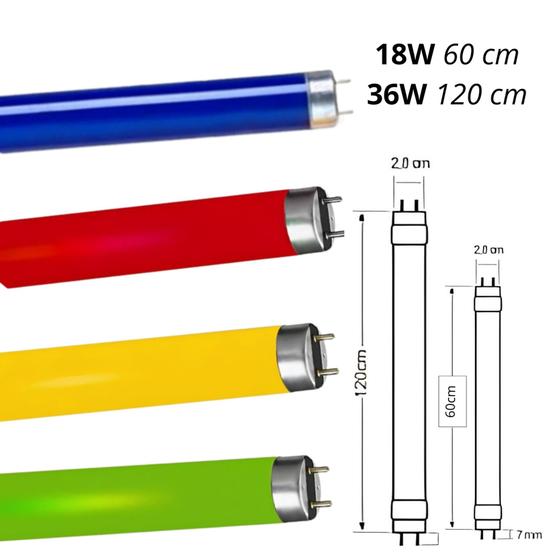 Imagem de Lampada Fluorescente Tubular 18w 36w colorida