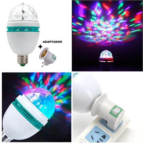 Imagem de Lâmpada Giratória Colorida Led Bola Maluca + Adaptador Tomada