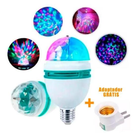 Imagem de Lâmpada Giratória Colorida Led Bola Maluca Rgb + Adaptador