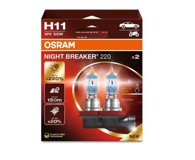 Imagem de Lâmpada h11 12v NIGHT BREAKER 220 % + LUZ 20 % foco branco