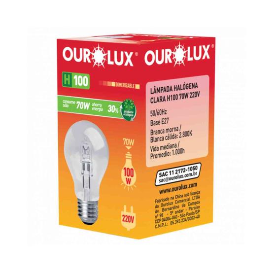 Imagem de Lâmpada Halógena Econômica Branca Morna 70w H100 Ourolux E27 220v