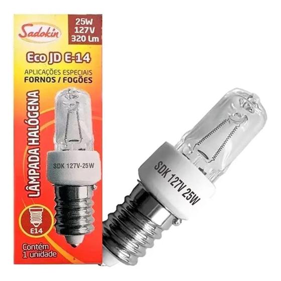 Lâmpada Halógena Para Fornos E Fogões Eco Jd E-14 25W 127V - SADOKIN Menor preço em Lâmpada Halógena Para Fornos E Fogões Eco Jd E-14 25W 127V - SADOKIN