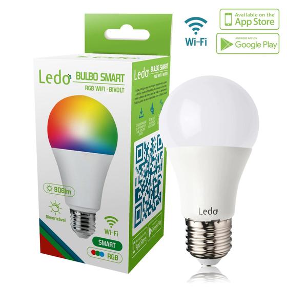 Lâmpada Inteligente Bulbo Smart Rgb Wi-fi 10W Bivolt E27 Ledo Menor preço em Lâmpada Inteligente Bulbo Smart Rgb Wi-fi 10W Bivolt E27 Ledo