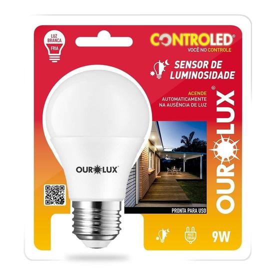 Lampada inteligente ourolux controled sensor de luminosidade 9w 6,5k ...