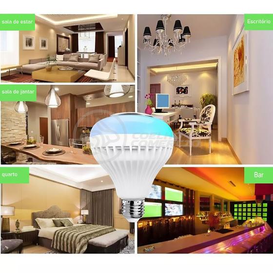 Imagem de Lâmpada LED 12w E27 RGB Colorida com Caixa de Som Bluetooth e Controle Remoto