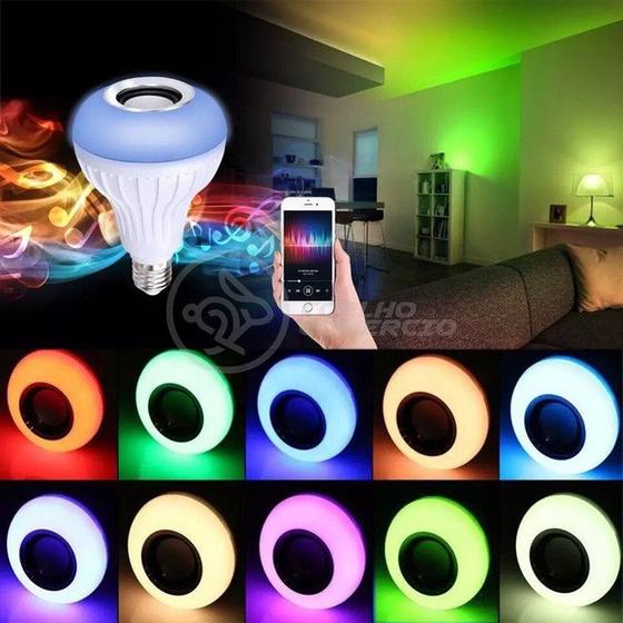 Imagem de Lâmpada LED 12w E27 RGB Colorida com Caixa de Som Bluetooth e Controle Remoto