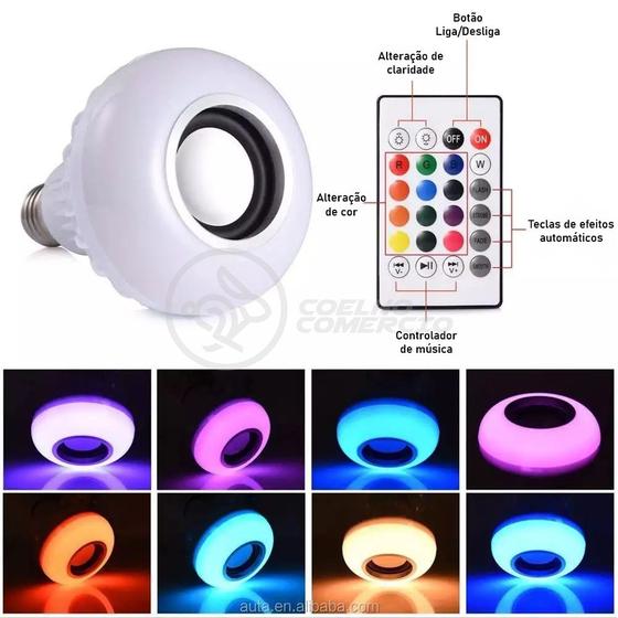 Imagem de Lâmpada LED 12w E27 RGB Colorida com Caixa de Som Bluetooth e Controle Remoto