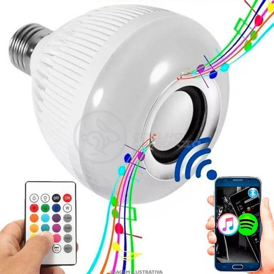 Imagem de Lâmpada LED 12w E27 RGB Colorida com Caixa de Som Bluetooth e Controle Remoto