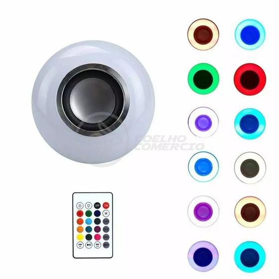 Imagem de Lâmpada LED 12w E27 RGB Colorida com Caixa de Som Bluetooth e Controle Remoto