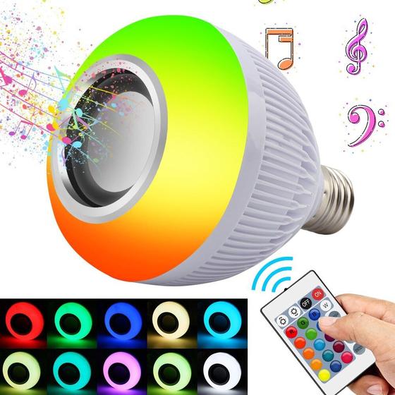 Imagem de Lampada Led 6w Rgb Caixa Som Bluetooth Controle 2 Em 1 Mp3