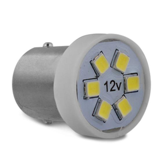 Imagem de Lâmpada LED BA15s 67 1 Polo Trava Reta 6 LEDs 12V Luz Branca Ré Placa Teto Lanterna Traseira