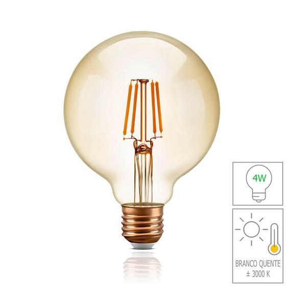 Imagem de Lâmpada Led Branco Quente Retro Âmbar Globo Gigante Vintage G125 4W Bivolt