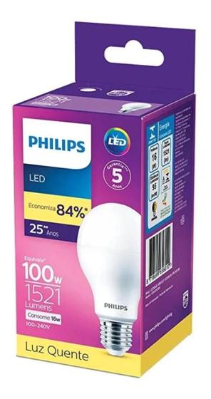 Imagem de  Lâmpada Led Bulbo 16w = 100w 1521lm Bivolt Philips Amarela Cor Da Luz Branco-quente 110v/220v