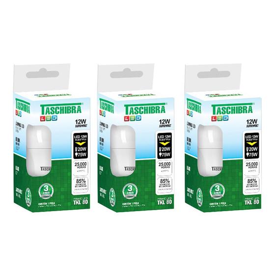 Lâmpada Led Bulbo 6500k A60 Tkl 12w E27 Taschibra Kit 3 Pçs Imagem de Lâmpada Led Bulbo 6500k A60 Tkl 12w E27 Taschibra Kit 3 Pçs