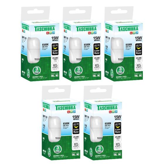 Lâmpada Led Bulbo 6500k A60 Tkl 15w E27 Taschibra Kit 5 Pçs Menor preço em Lâmpada Led Bulbo 6500k A60 Tkl 15w E27 Taschibra Kit 5 Pçs