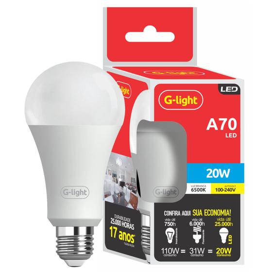 Imagem de Lâmpada LED Bulbo Alta Potência 20w 1800 Lumens Luz Branco Frio 6500K Autovolt 100V/240V E27 Com Longa Vida Útil A70