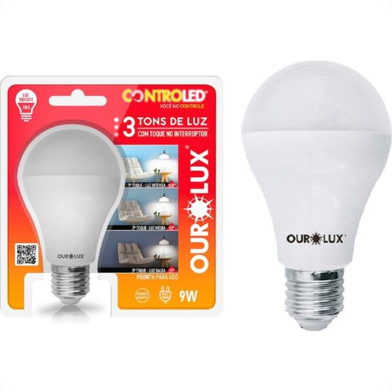 Imagem de Lampada Led Bulbo Controled Ourolux 9W. 3 Tons De Luz