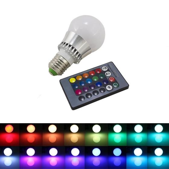 Imagem de Lâmpada Led Bulbo Rgb Bocal E27 Colorida Com Controle Remoto