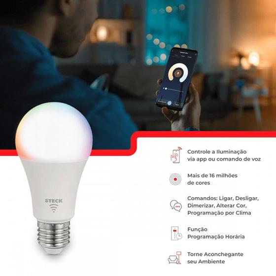 Imagem de Lampada Led Bulbo Steck Rgbw Wifi 12W 3000K A 6500K Bivolt - Smal2Us1