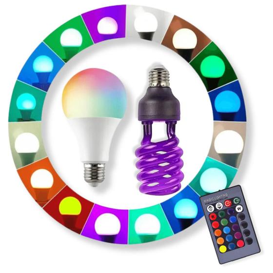 Imagem de Lâmpada LED Colorida RGB Controle Remoto 9w Com Lâmpada NEON Festas eventos