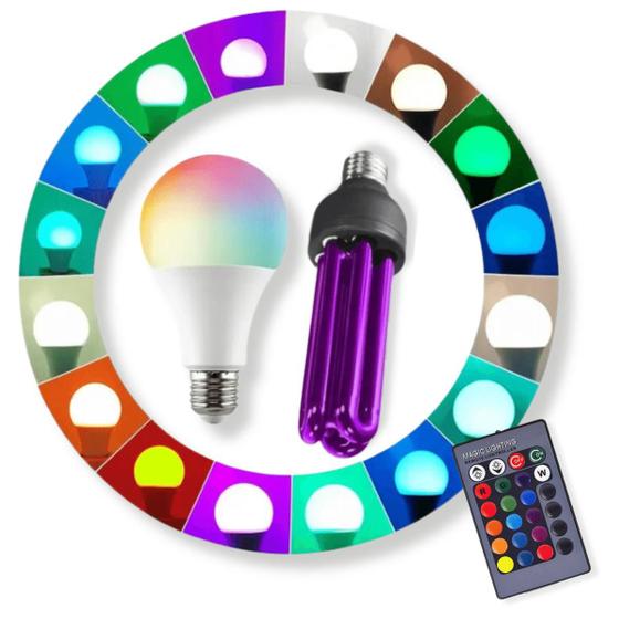 Imagem de Lâmpada LED Colorida RGB Controle Remoto 9w Com Lâmpada NEON