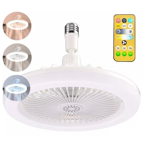 Imagem de Lâmpada LED Com Ventilador De Teto E Controle Remoto Luz Branco Quente Fria Natural Ajustável De Brilho Silencioso 30W