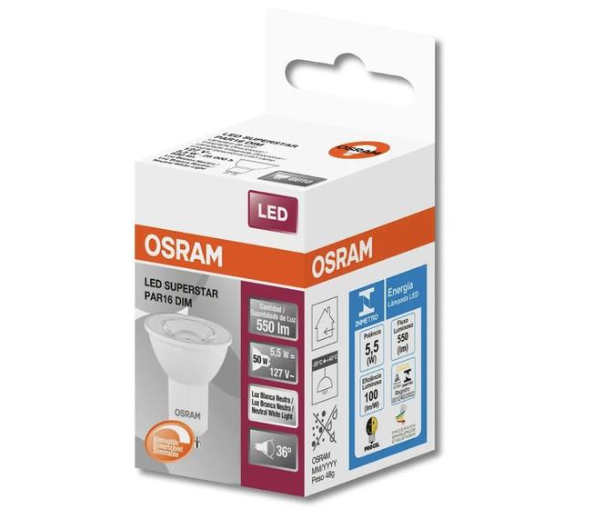 Imagem de Lampada led dicróica dimerizável par16 5,5w 4000k 127v osram