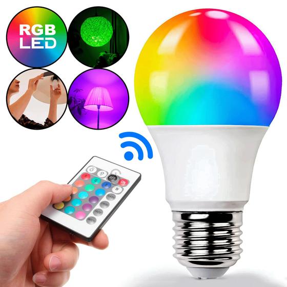 Lâmpada Led E27 Colorida Rgb 5w Bulbo Rgb Controle 85 265v Bivolt Luatek Lâmpada 6857