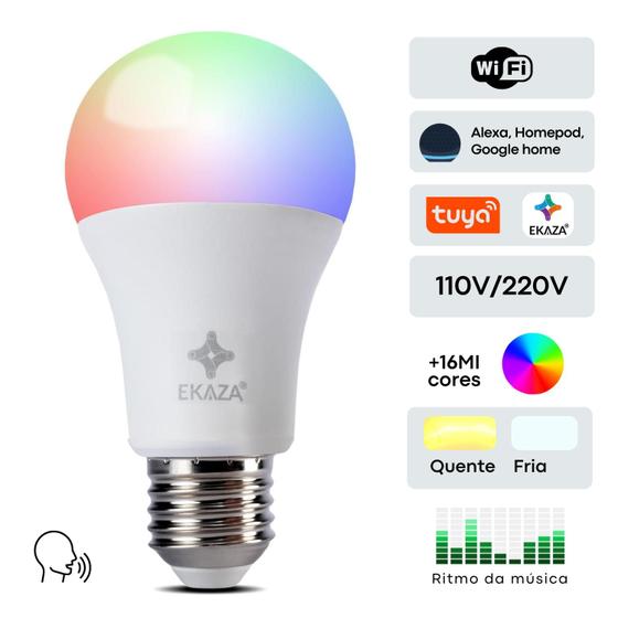 Imagem de Lâmpada LED Inteligente RGB Wifi Compatível com Alexa - Ekaza