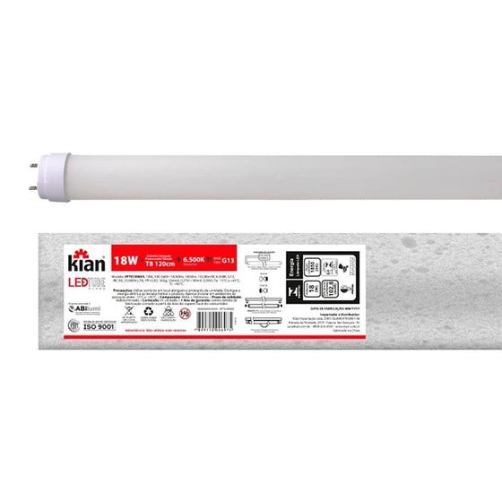 Imagem de Lâmpada Led Kian Tubular G13 T8 18W 1,2M 6,5K 1850 Lumes Bivolt