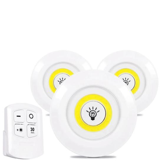 Imagem de Lampada Led Luminaria Sem Fio Controle Remoto Kit Com 3 Spot