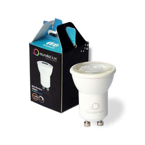 Imagem de Lâmpada LED MR11 Mini Dicróica Bivolt 3W Dimerizável GU10 2700K Quente Mundial